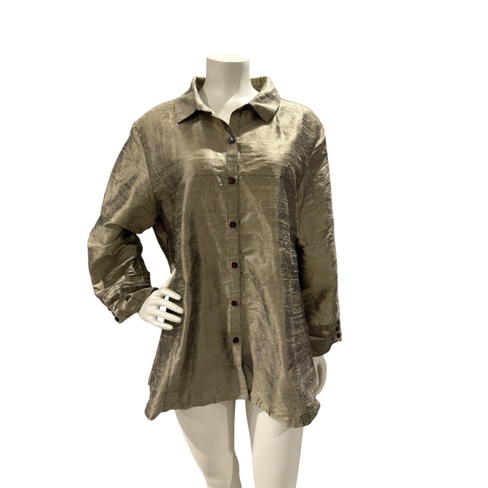 Anu By Natural Raw Silk Button Up Top Gold Sz XL Capsule Basic Luxury Minimalist